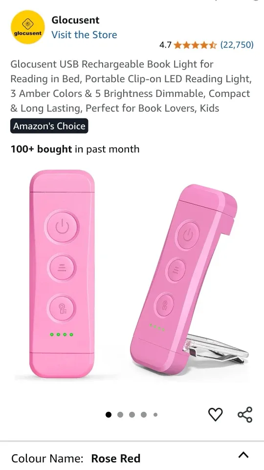 Glocusent Rechargeable Book Light - Rose Red Set of 2 thumbnail