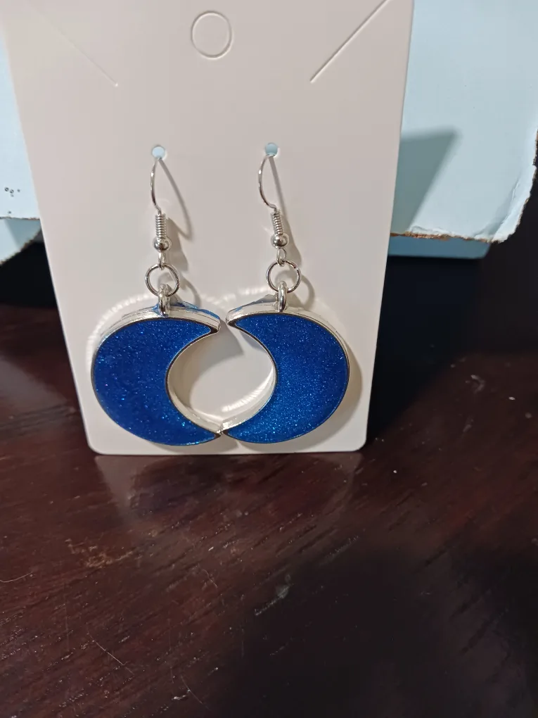 Blue Crescent Moon Resin Earrings