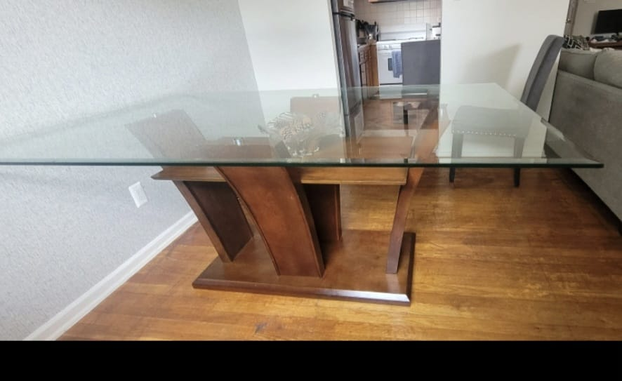 Glass Top Dining Table with Wood Base - photo 3