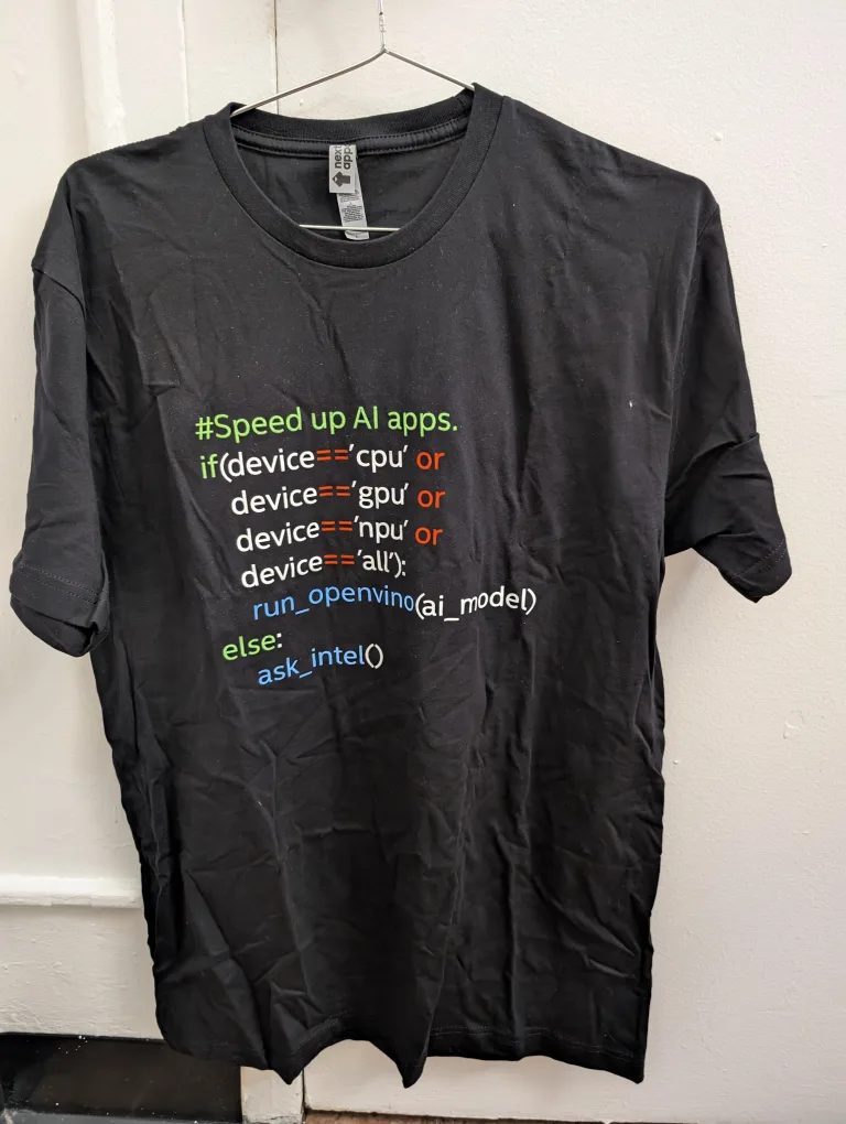 Brand New Intel Black T-shirt with AI Code - Unisex L thumbnail
