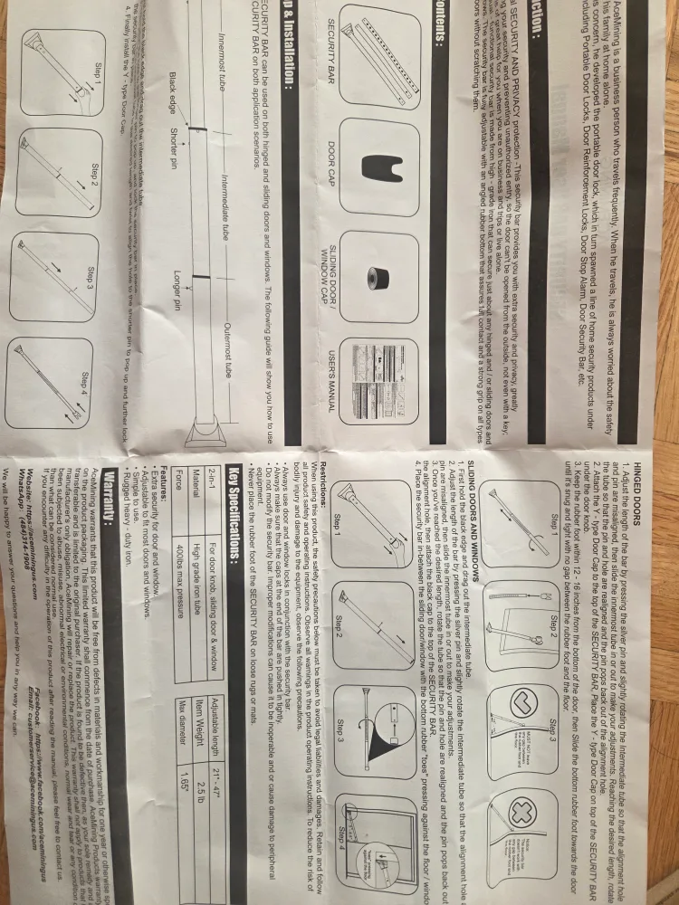 ACEMINING Security Bar - Adjustable Door & Window image indicator(2)
