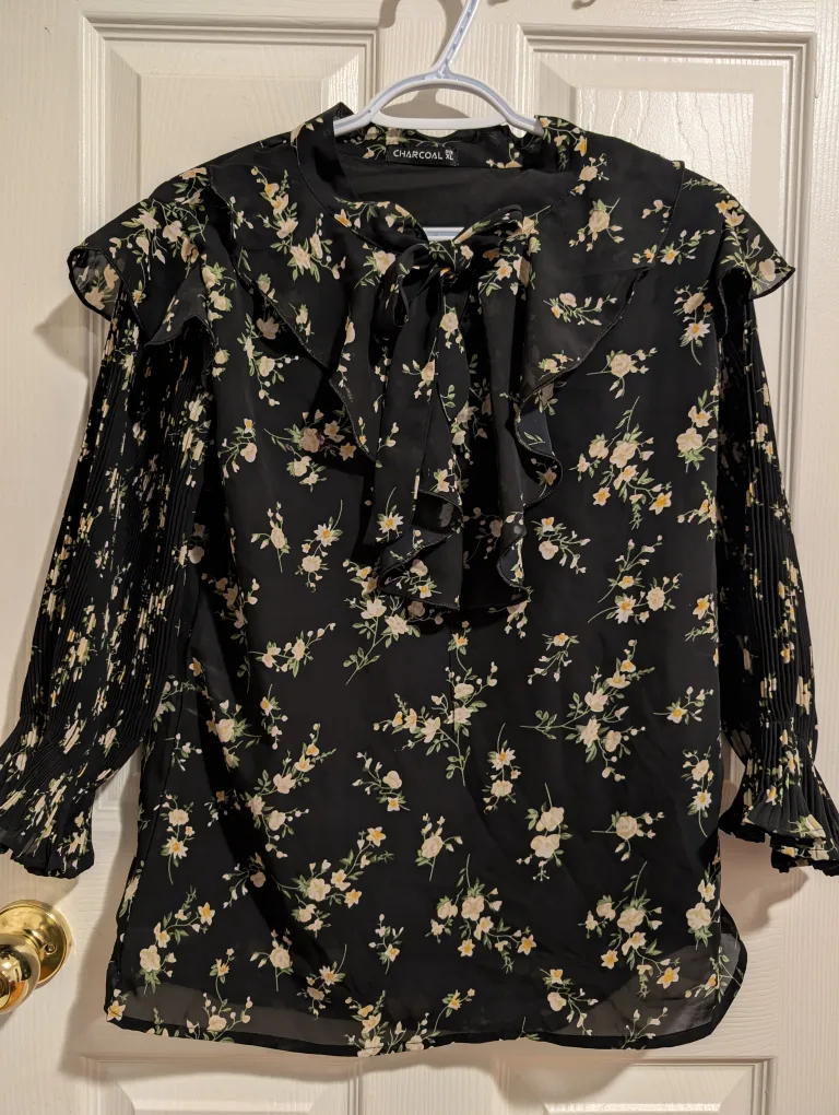 Charcoal Floral Ruffle Blouse thumbnail