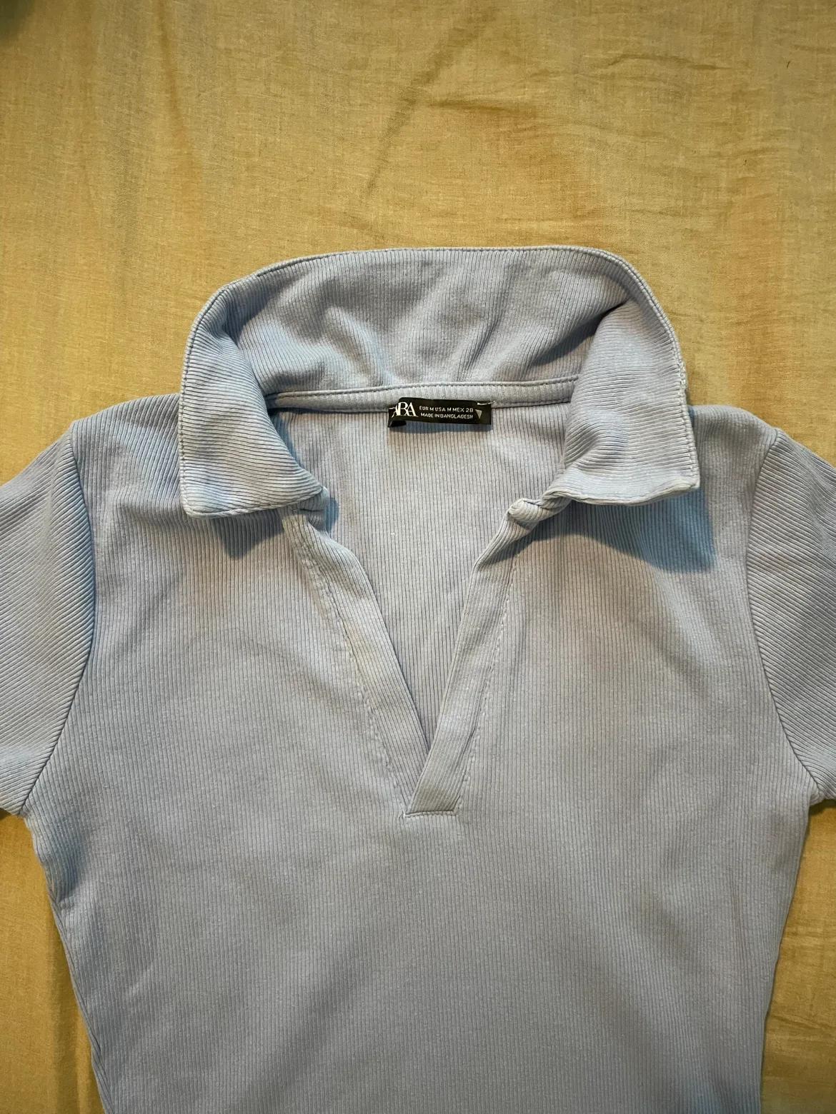 Zara Light Blue Ribbed Polo Shirt thumbnail