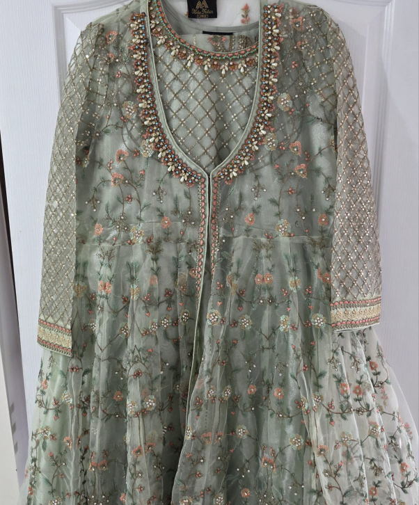 Mint Green Embroidered Anarkali Dress - photo 4