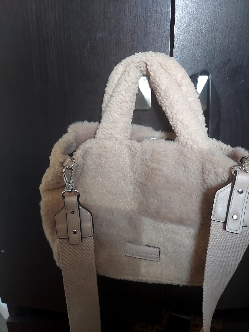 BCBG Generation Cream Sherpa Tote Bag thumbnail