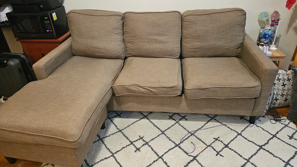 Beige Sectional Sofabed with Chaise Lounge thumbnail