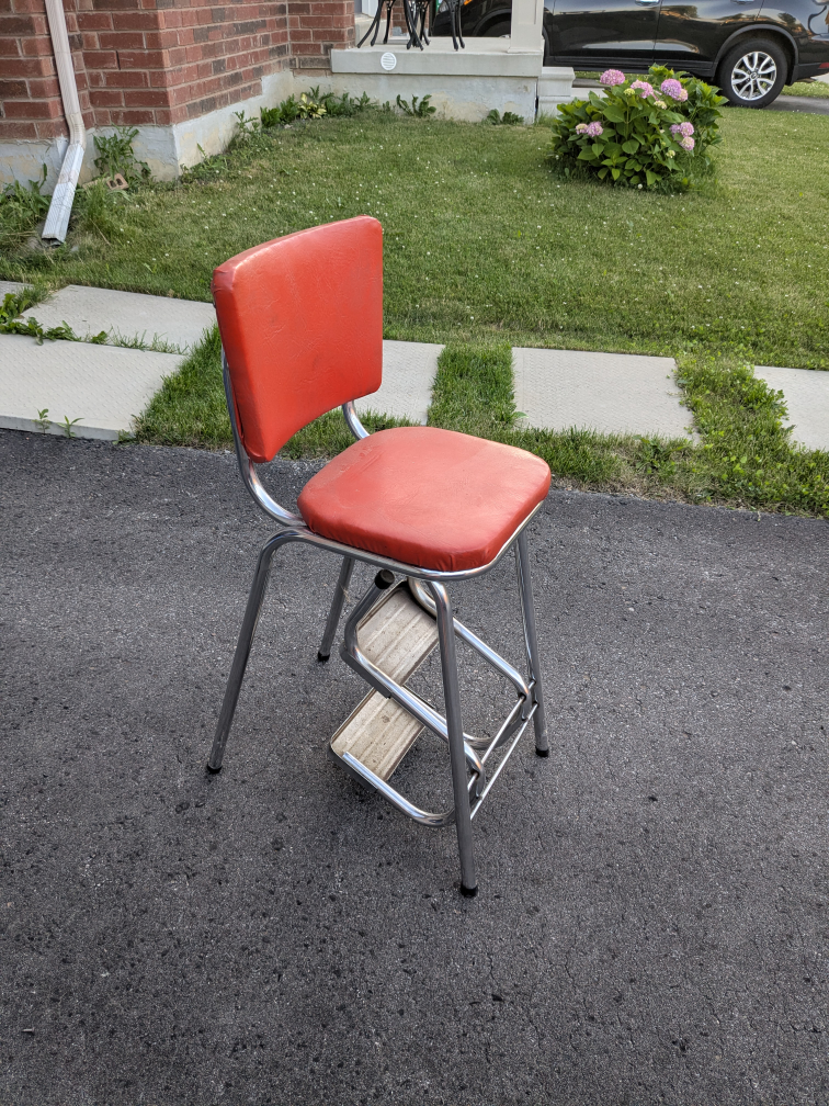 Vintage Red Chrome Step Stool Chair - photo 2