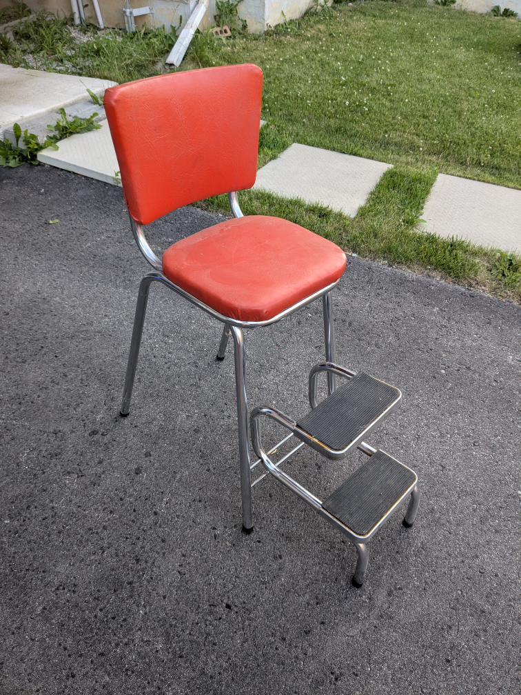 Vintage Red Chrome Step Stool Chair - photo 3