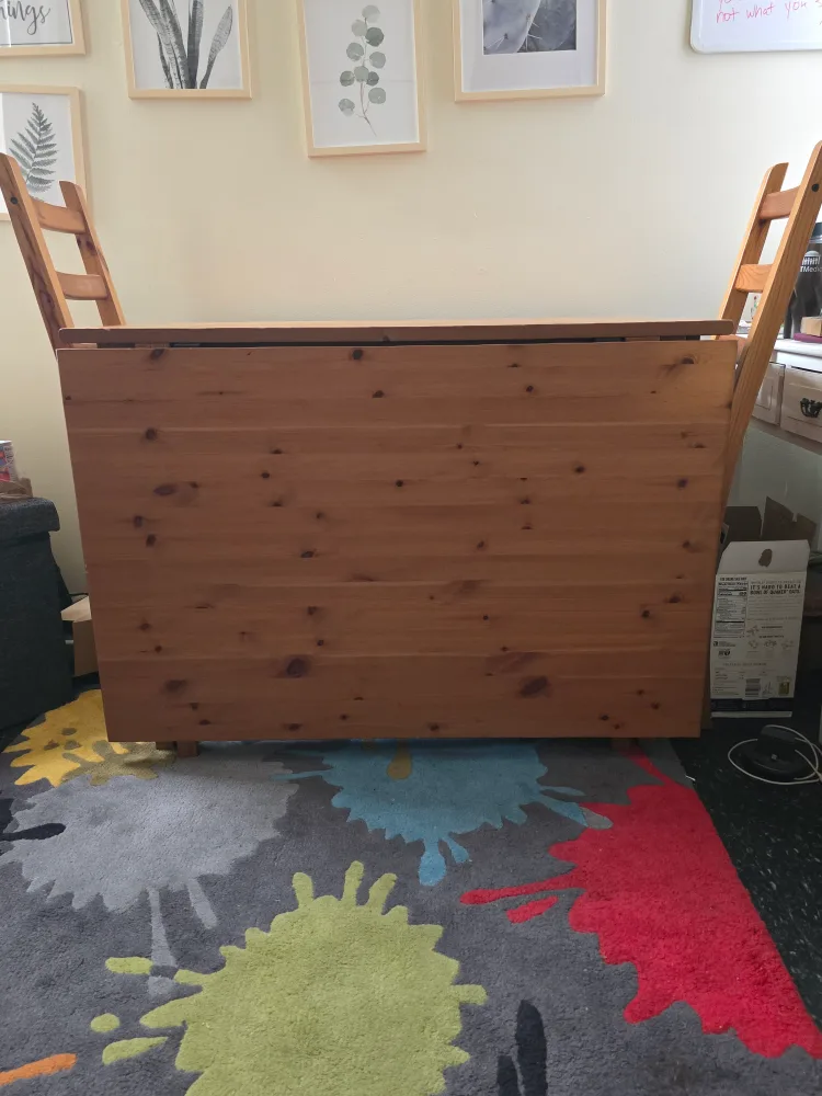 solid wood table with two chairs - expands to seat 10. #freecyle thumbnail
