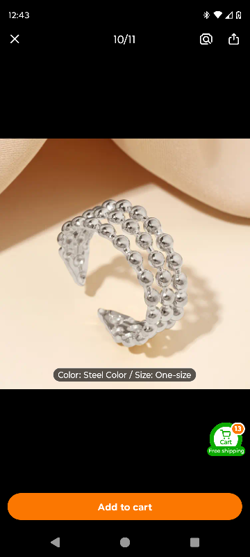 Steel Color Beaded Ring - One Size