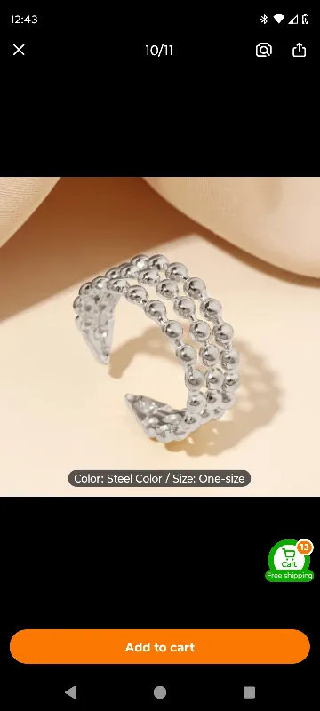 Steel Color Beaded Ring - One Size thumbnail