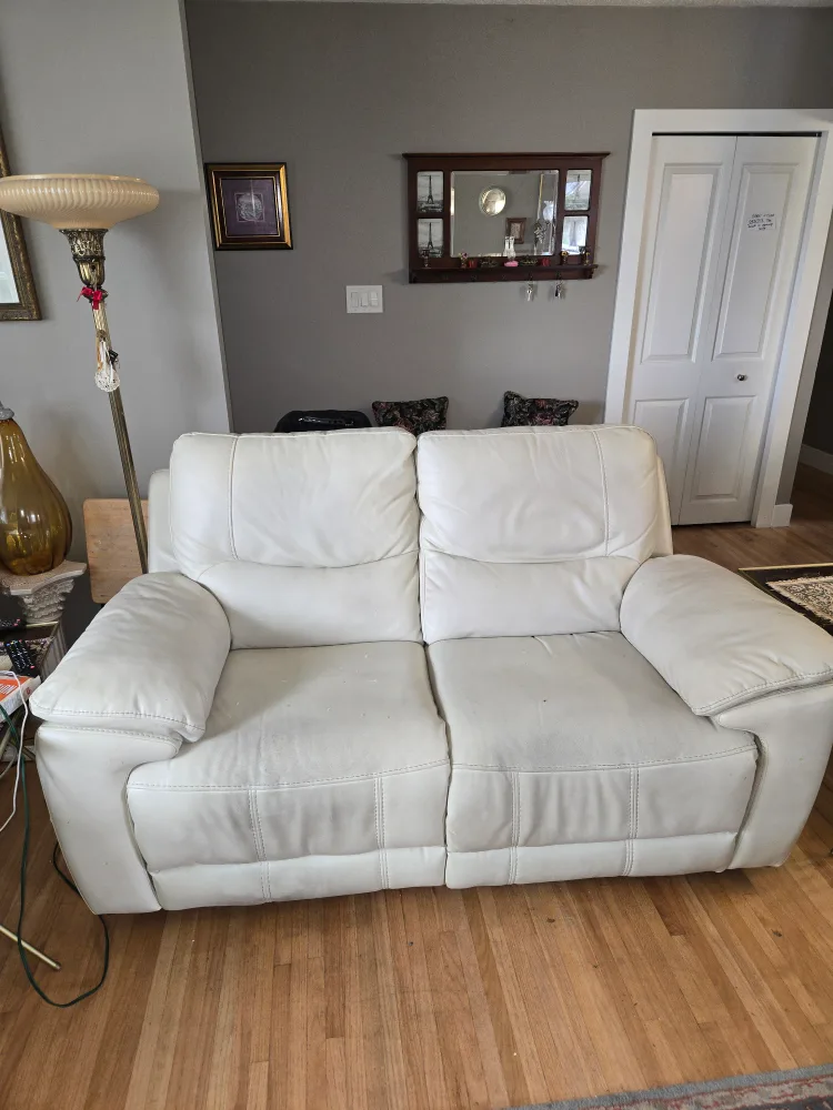 White Leather Loveseat Recliner thumbnail