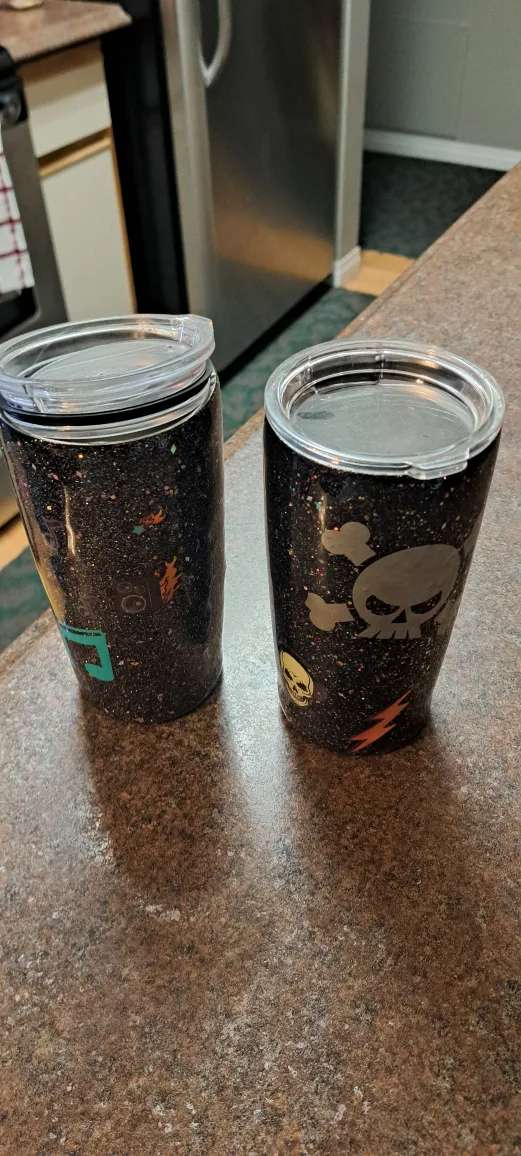 2 Glittery Tumblers - Skull & Music Theme thumbnail