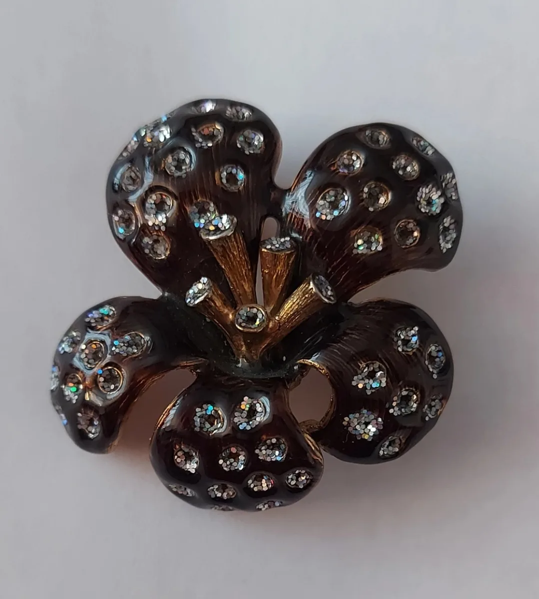 Flower Brooch - Brown & Gold Tone thumbnail