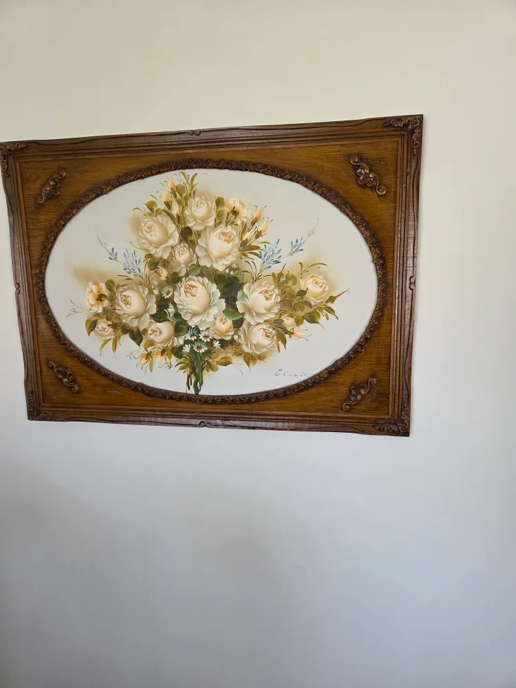 Vintage Floral Painting with Ornate Wooden Frame thumbnail