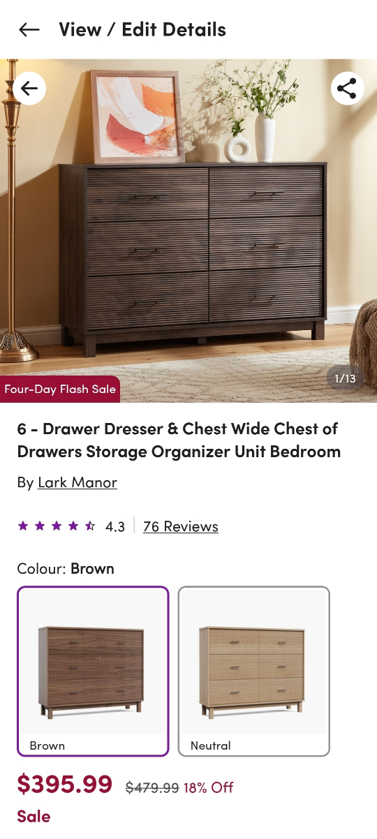 6-Drawer Dresser, Brown - photo 2