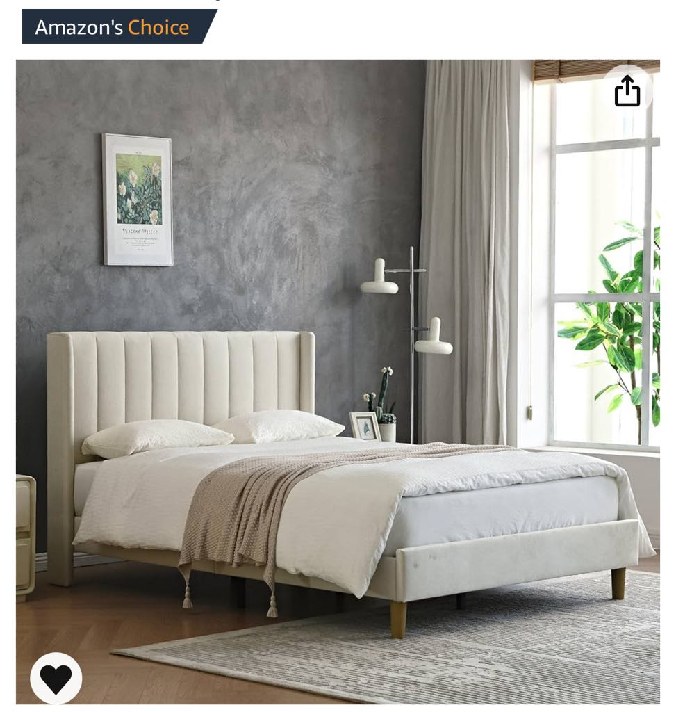 Upholstered Platform Bed Frame - Beige - photo 4