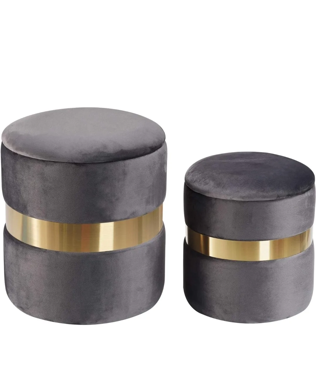 Velvet Ottoman Set with Storage - Gray & Gold thumbnail