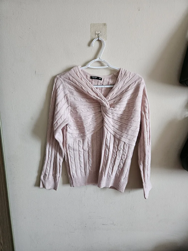 Karen Scott Pink Cable Knit Twist Front Sweater thumbnail