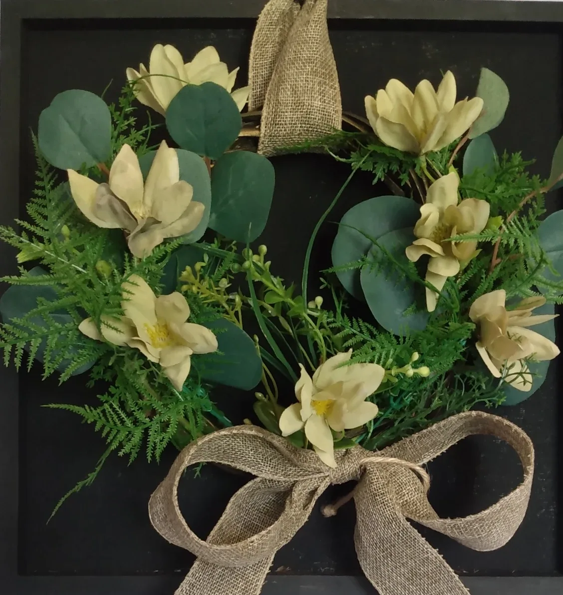 Grapevine Floral wreath on a wooden frame thumbnail