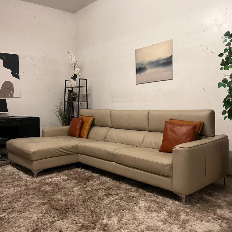 Moe's leather sectional. L Shaped sofa couch. Delivery thumbnail