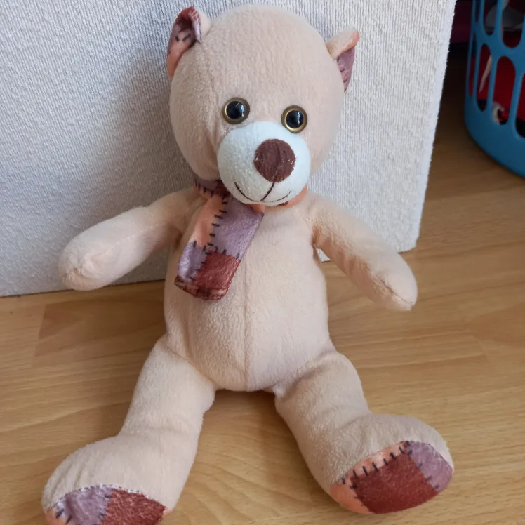 Cute Beige Teddy Bear with Scarf thumbnail
