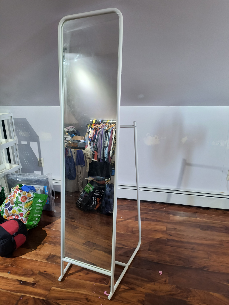 White Standing Mirror with Rack - photo 2