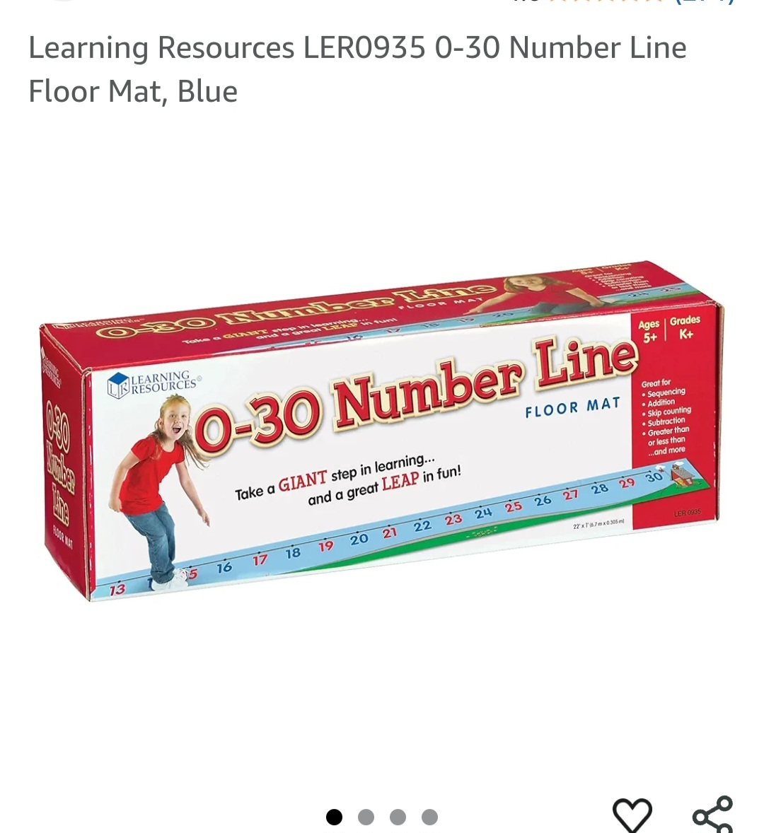 Learning Resources LER0935 0-30 Number Line Floor Mat, Blue