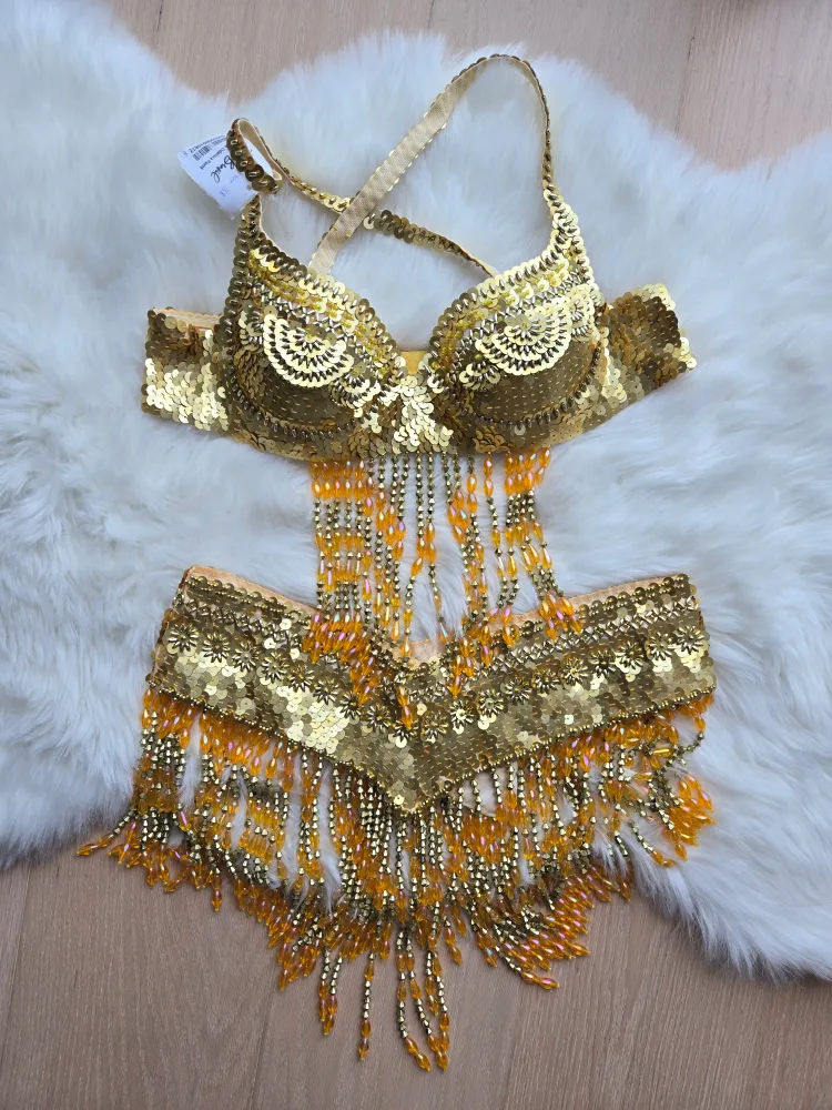 Handmade Gold Bellydance Festival Carnival Outfit - Size 38 thumbnail