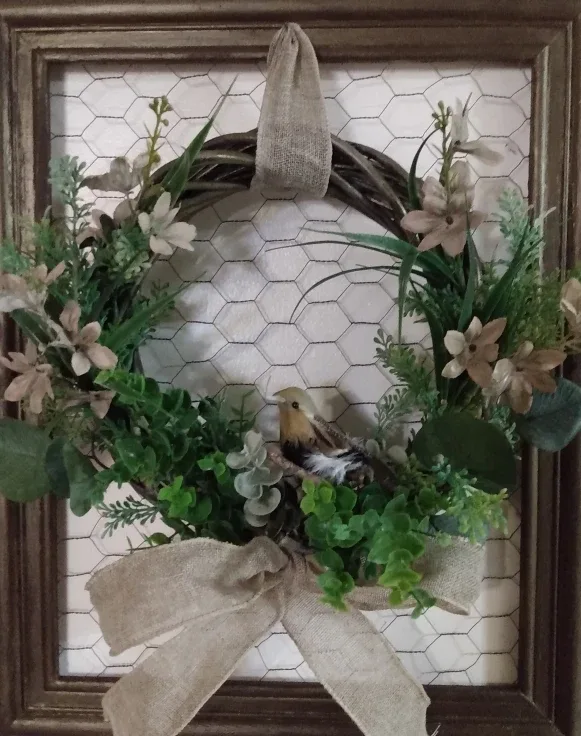 Beautiful Grapevine Floral Wreath with Mesh Frame thumbnail
