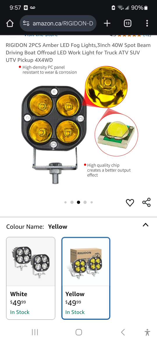 RIGIDON 2PCS 36W Amber LED Fog Lights - Yellow - photo 2
