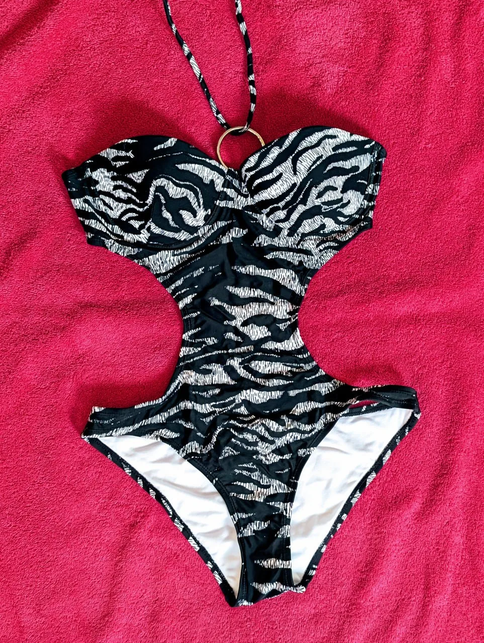 White Tiger Print One Piece Monokini Swimsuit thumbnail