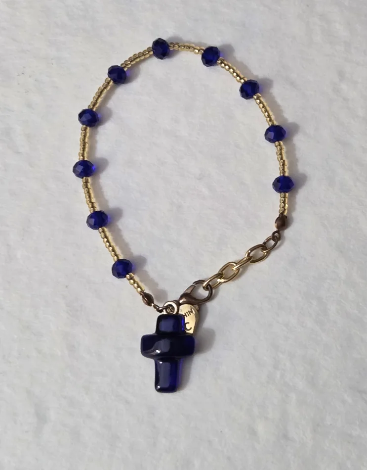 Zecchin Murano Glass Blue Cross Bracelet thumbnail