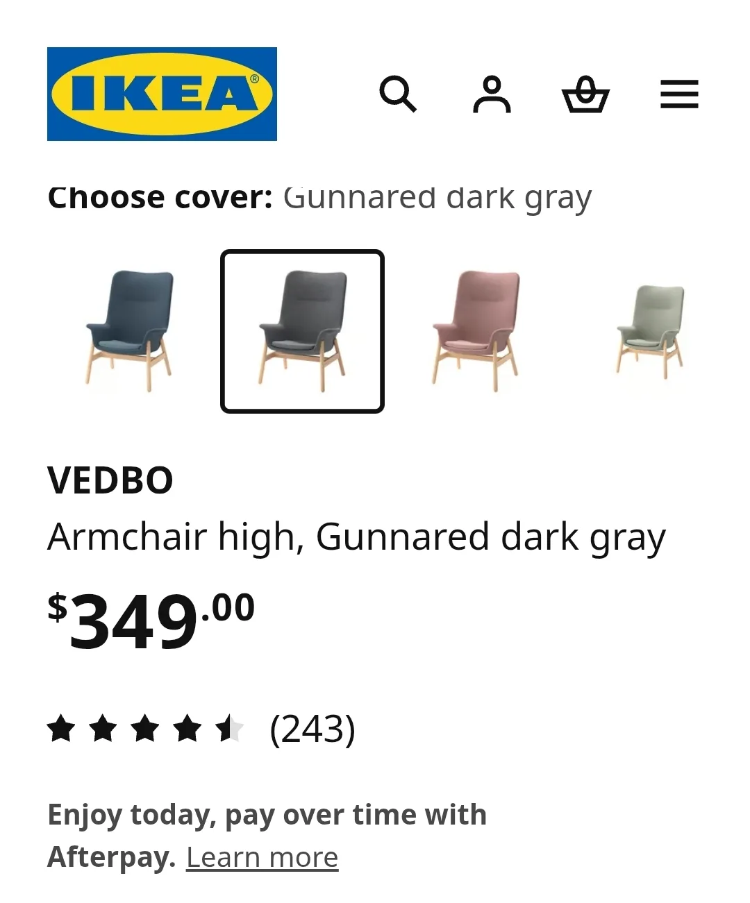 IKEA Vedbo Armchair High - Gunnared Dark Gray image indicator(2)