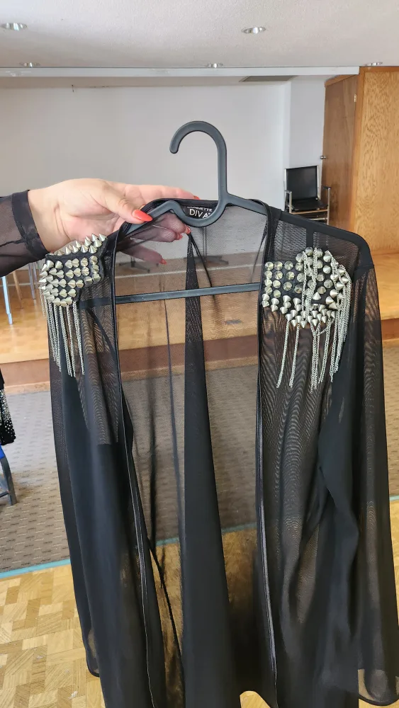 Black Sheer Cardigan with Studded Shoulders thumbnail