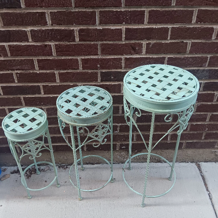 Set of 3 Metal Plant Stands - Aqua