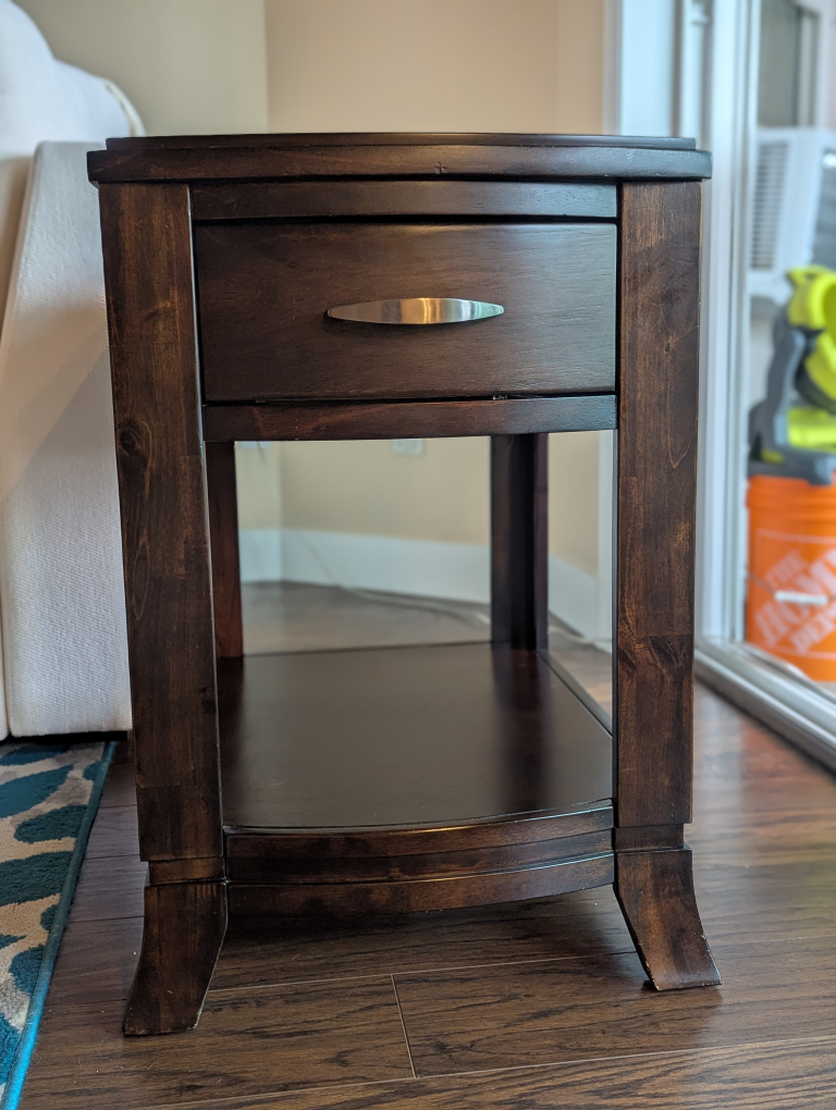 Dark Brown Wood End Table with Drawer
