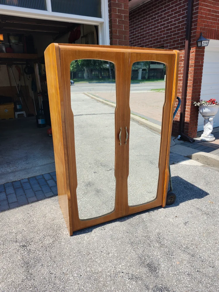 Vintage Wooden Wardrobe with Mirror Doors thumbnail