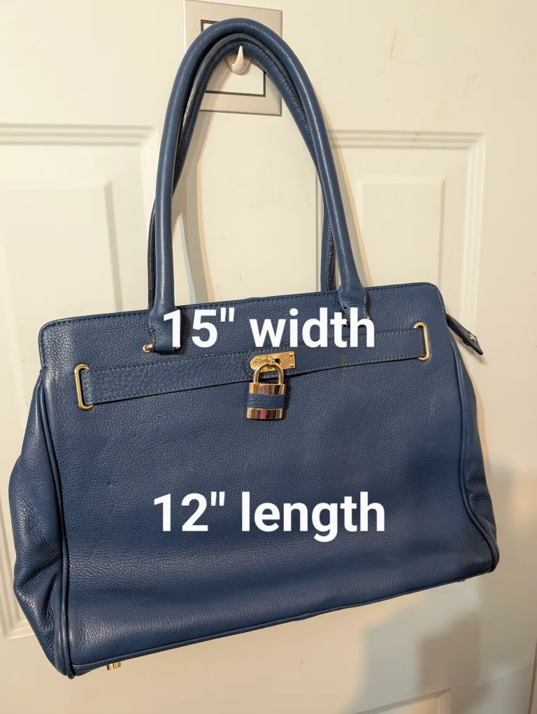 Danier Blue Leather Handbag - 15"x12" thumbnail