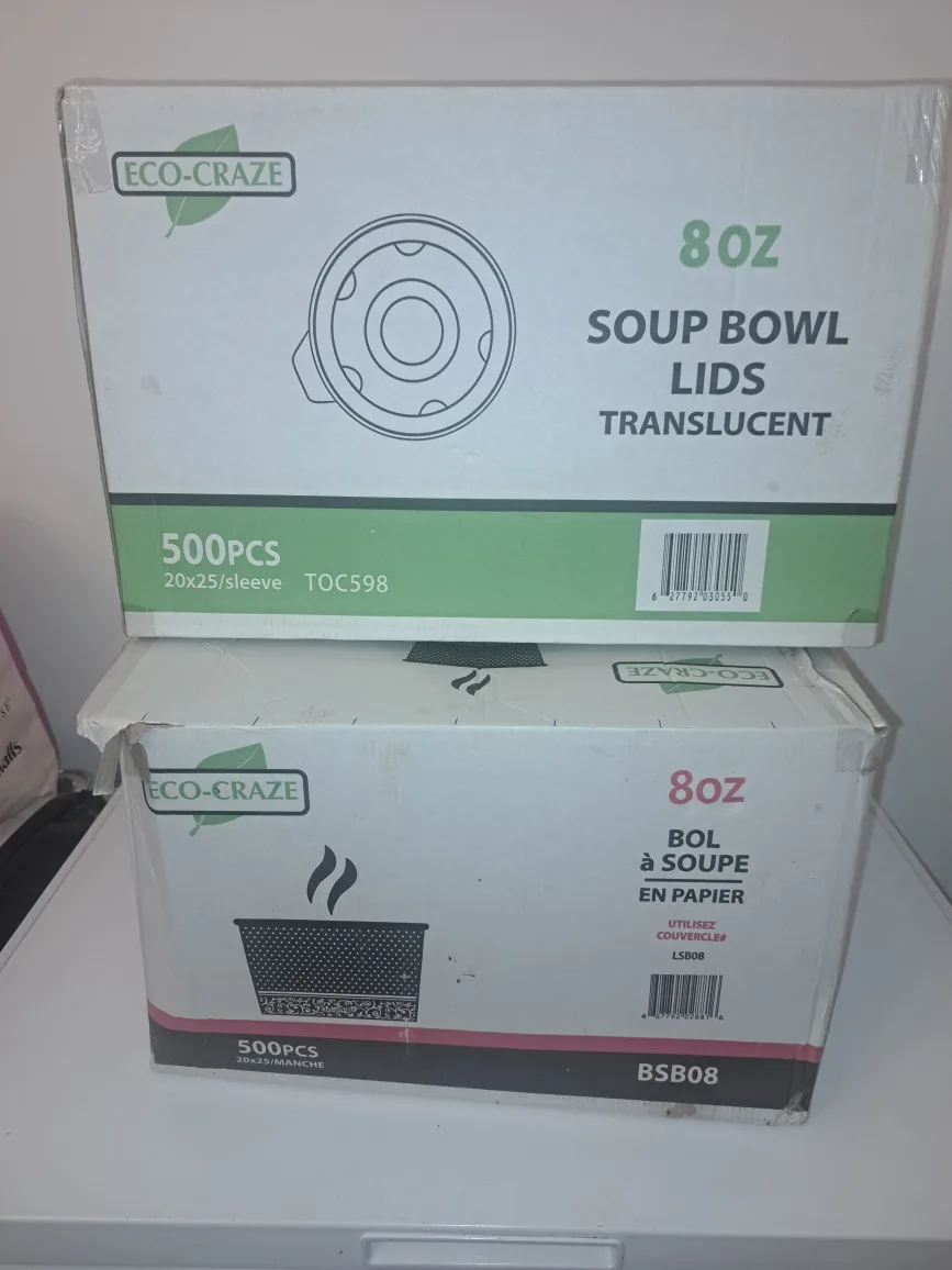Eco-Craze 8oz Soup Bowl Lids & Paper Bowls - 500pcs thumbnail