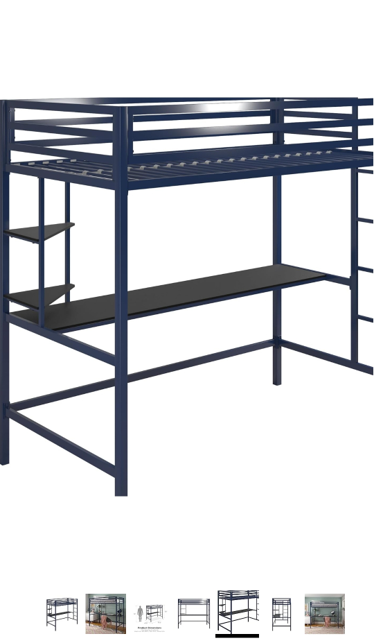 Metal Loft Bed with Desk - Blue - photo 3