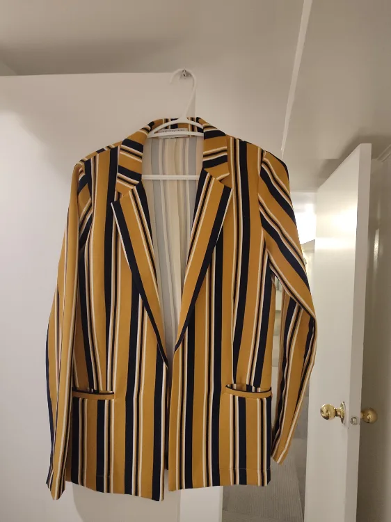 Striped long sleeve blazer mustard yellow/white/navy stripes thumbnail