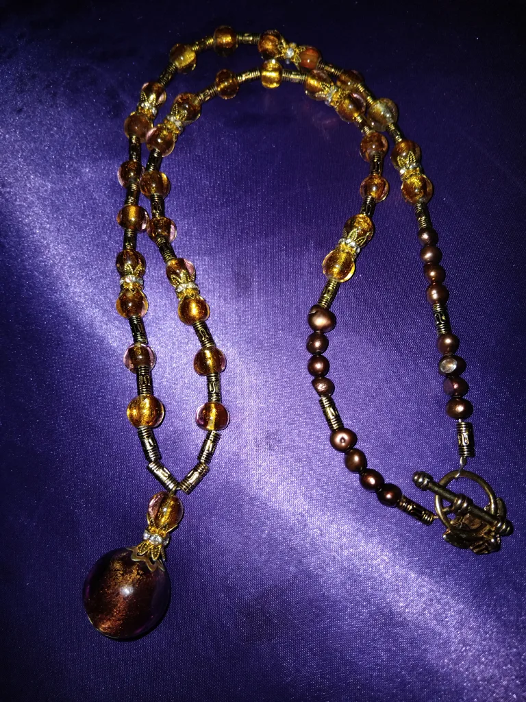 Beaded Necklace - Brown & Gold Tones thumbnail