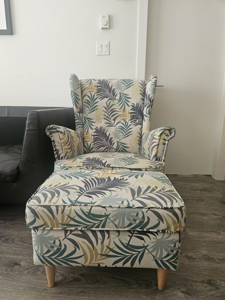 Leaf Patterned Armchair and Ottoman