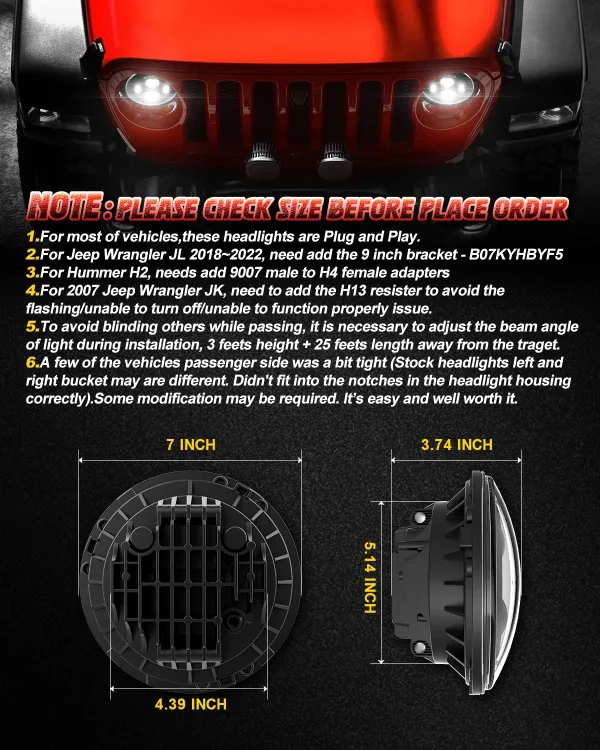 7 inch LED Headlights - Jeep Wrangler JL , hummer , bike image indicator(7)