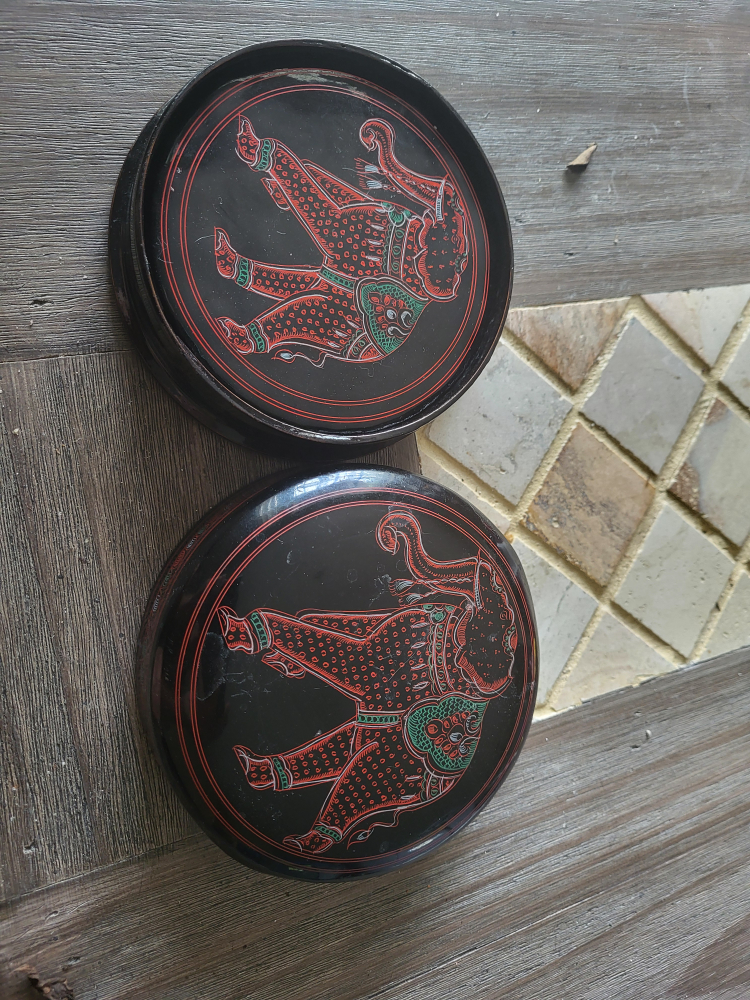 Set of 6 Vintage Black Lacquer Coasters