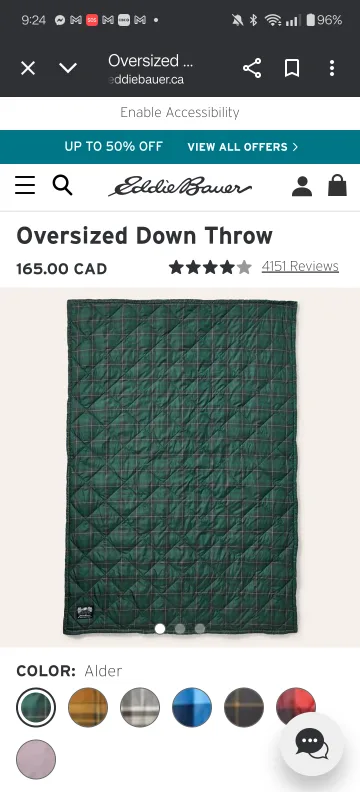 Eddie Bauer Oversized Down Throw - Alder thumbnail