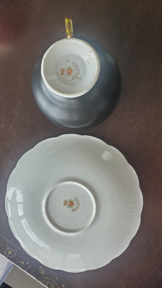 Floral Teacup and Saucer -matt black - photo 3