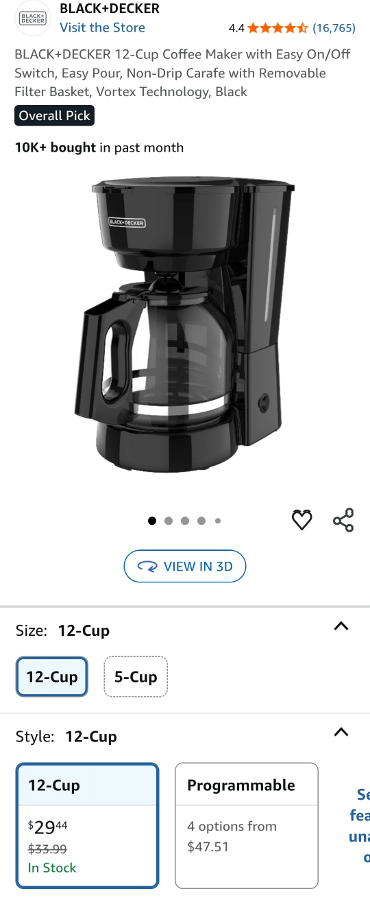 NEW BLACK+DECKER 12-Cup Coffeemaker - Black