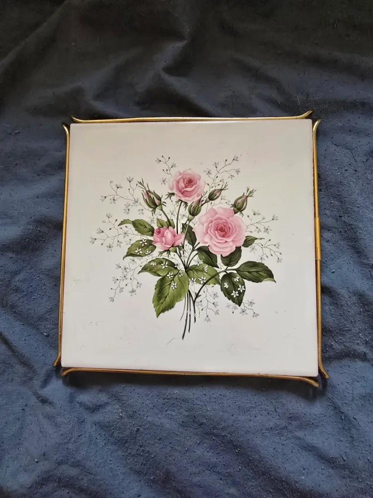 Vintage 1950s Floral Trivet thumbnail